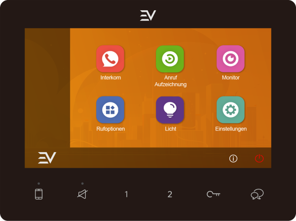 EV7GWS 7 Zoll Monitor Schwarz mit Touchscreen Bildspeicher Videospeicher SIP Weiterleitung aufs Smatrphone für Hybride EV 2 Draht BUS Videotürsprechanlage